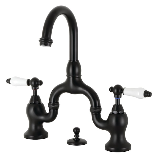 Kingston Brass Bridge Bathroom Faucet with Brass PopUp, Matte Black KS7990PL - main
